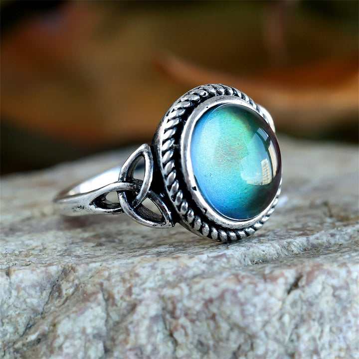 S925 Silver Vintage Antique Blue Glass Celtic Knot Ring