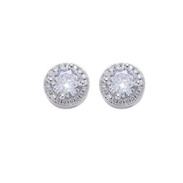 Round Full-Diamond Halo Earrings (Silver/Gold Version)
