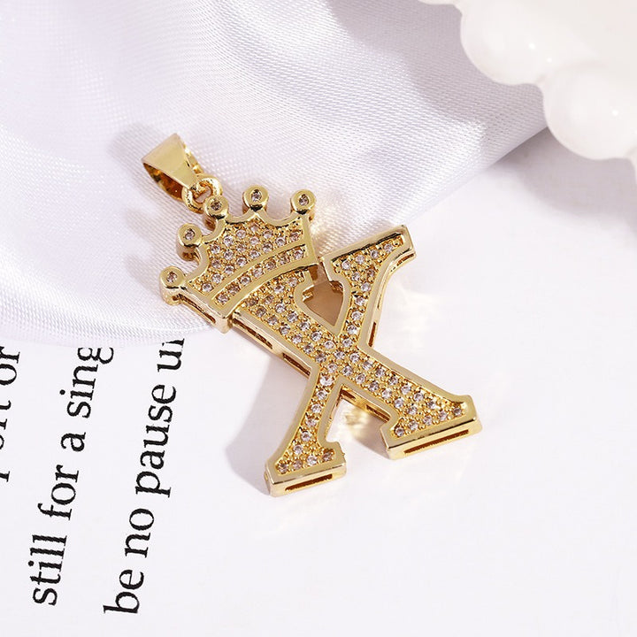 26 Letters Optional Crown Diamond-Encrusted Necklace - Gold/Silver Two-Color Unisex Personalized Light Luxury Accessory