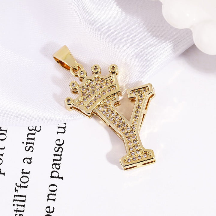 26 Letters Optional Crown Diamond-Encrusted Necklace - Gold/Silver Two-Color Unisex Personalized Light Luxury Accessory