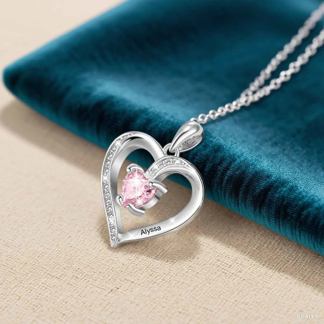 925 Sterling Silber Personalisierte Halskette mit 1 Name und 1 Geburtsstein