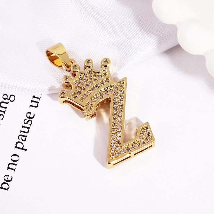 26 Letters Optional Crown Diamond-Encrusted Necklace - Gold/Silver Two-Color Unisex Personalized Light Luxury Accessory
