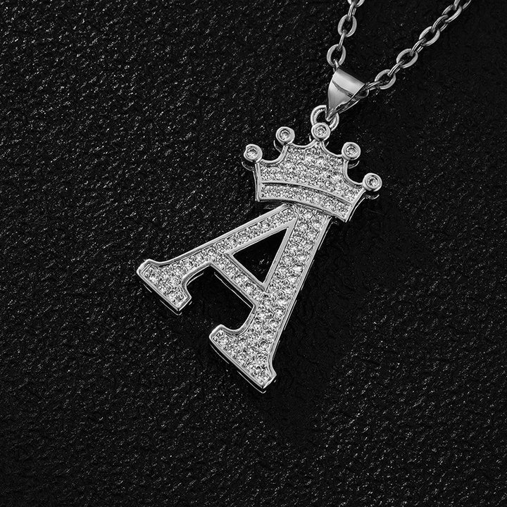 26 Letters Optional Crown Diamond-Encrusted Necklace - Gold/Silver Two-Color Unisex Personalized Light Luxury Accessory