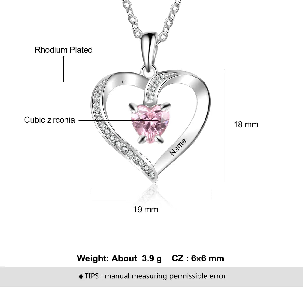 925 Sterling Silber Personalisierte Halskette mit 1 Name und 1 Geburtsstein