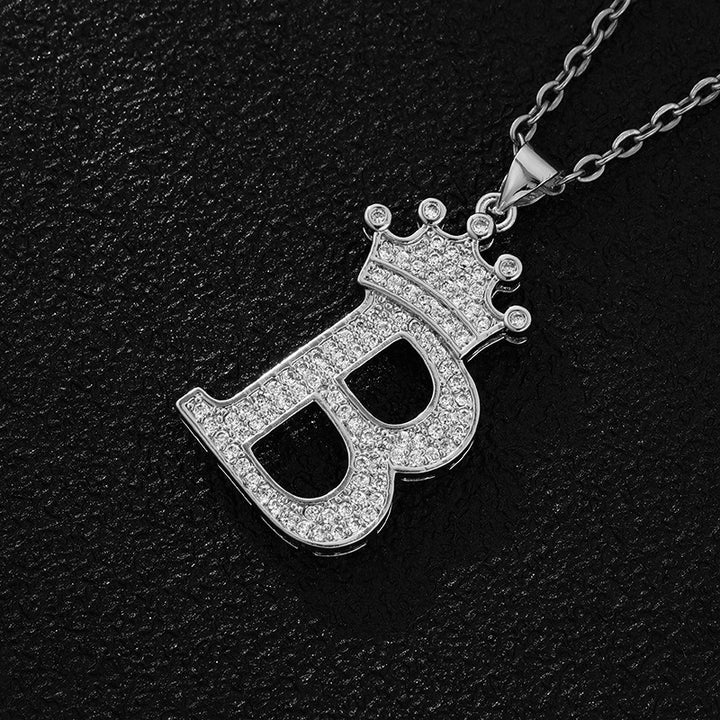 26 Letters Optional Crown Diamond-Encrusted Necklace - Gold/Silver Two-Color Unisex Personalized Light Luxury Accessory