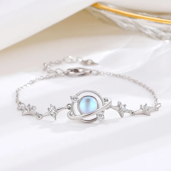 S925 Silver Planet Pearl Bracelet - Diamond-Paved Star Space-Style Light Luxury Bracelet