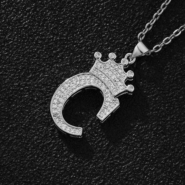 26 Letters Optional Crown Diamond-Encrusted Necklace - Gold/Silver Two-Color Unisex Personalized Light Luxury Accessory