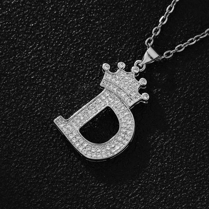 26 Letters Optional Crown Diamond-Encrusted Necklace - Gold/Silver Two-Color Unisex Personalized Light Luxury Accessory