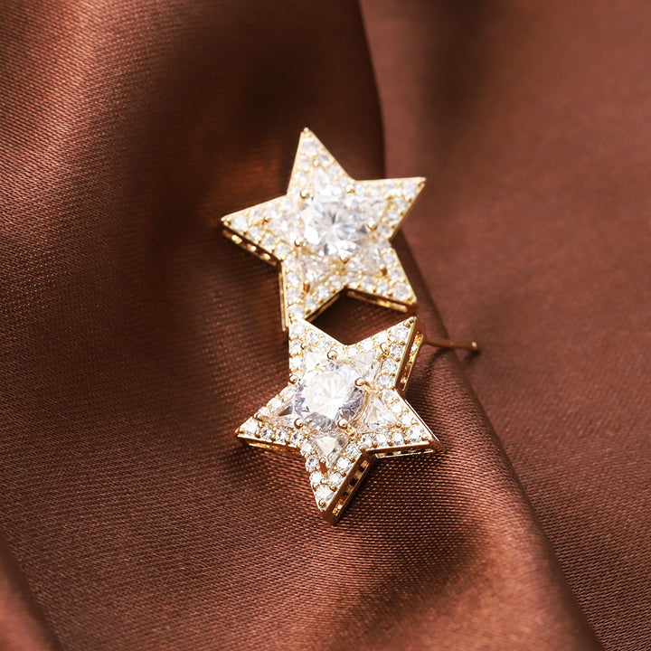 Full-Diamond Star-Shaped Earrings (Silver Version)