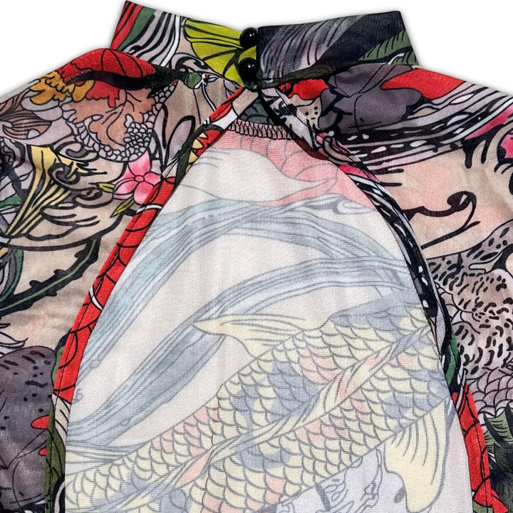 Koi Dragon Tattoo Sheer Mesh Bodysuit