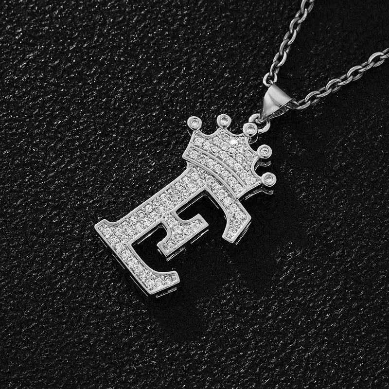 26 Letters Optional Crown Diamond-Encrusted Necklace - Gold/Silver Two-Color Unisex Personalized Light Luxury Accessory
