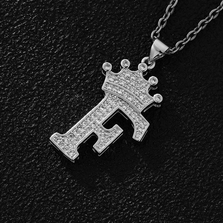 26 Letters Optional Crown Diamond-Encrusted Necklace - Gold/Silver Two-Color Unisex Personalized Light Luxury Accessory