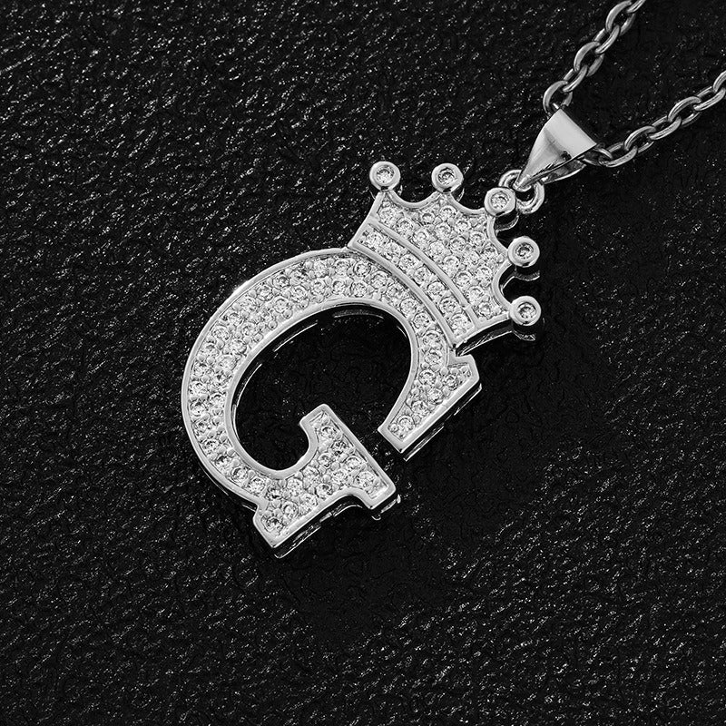 26 Letters Optional Crown Diamond-Encrusted Necklace - Gold/Silver Two-Color Unisex Personalized Light Luxury Accessory