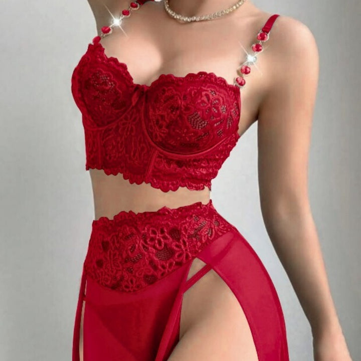 Crystal Strap Lace Two-Piece Set