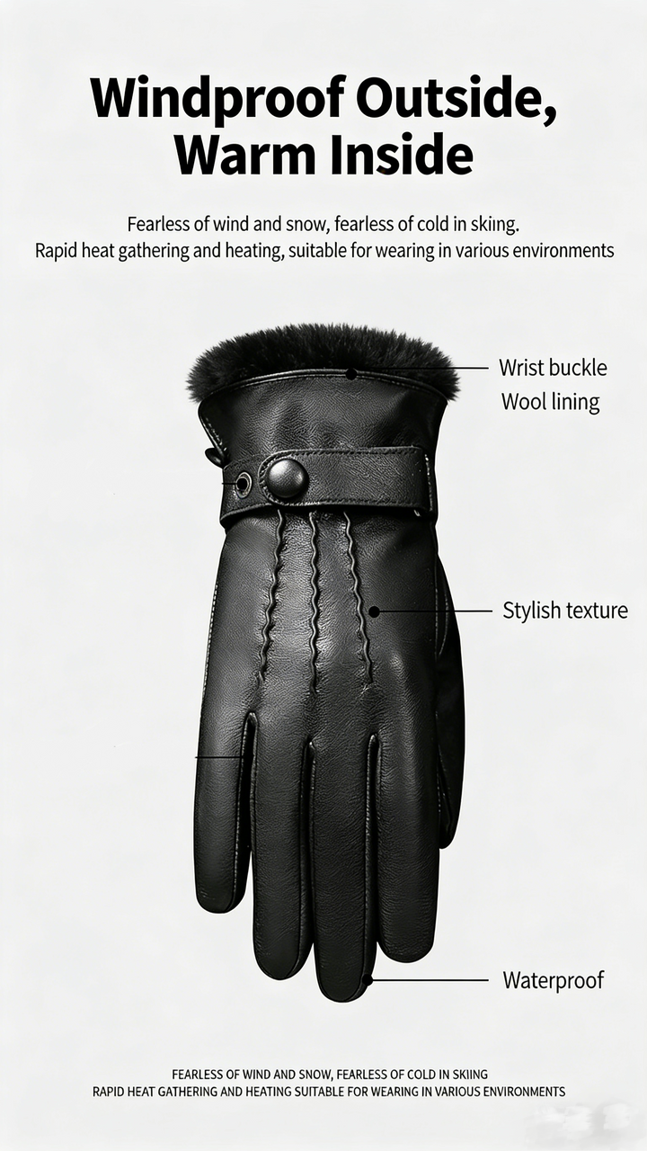 Luxury Wool & Sheepskin Thermal Gloves | Windproof, Waterproof & Heat-Locking, High-End Winter