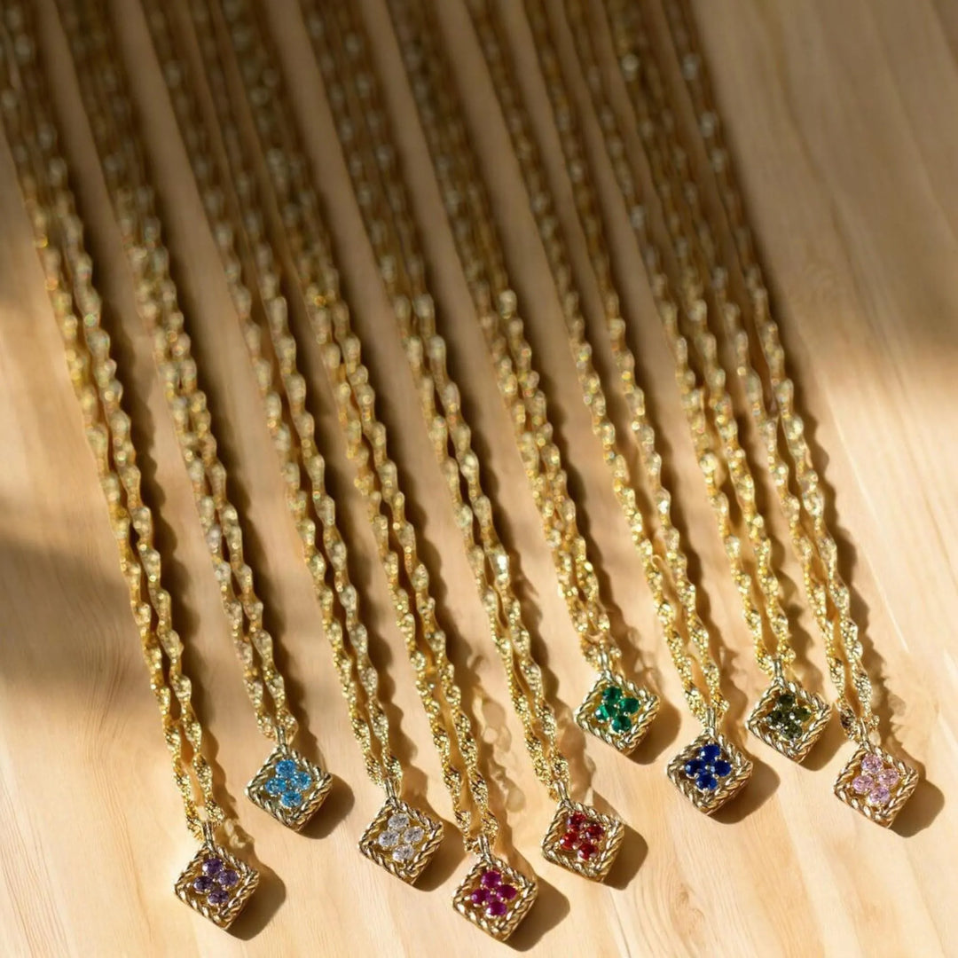 Vintage Birthstone Necklace in Twist Chain