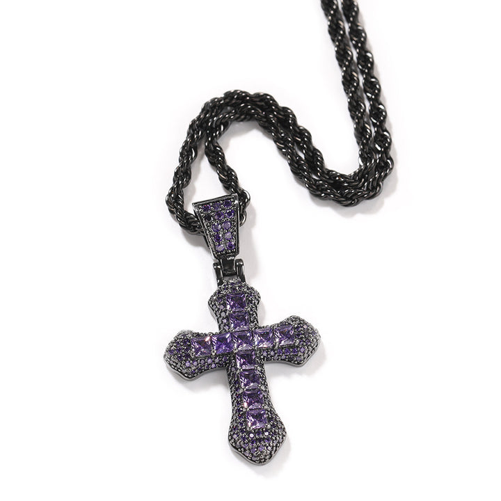 Twisted Chain Inlaid Imitation Diamond Religious Streetwear Pendant Hip-Hop Full-Diamond Cross Necklace