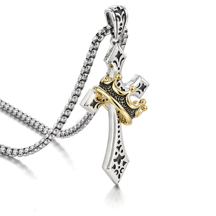 Cross and Crown Vintage Two-Tone Necklace