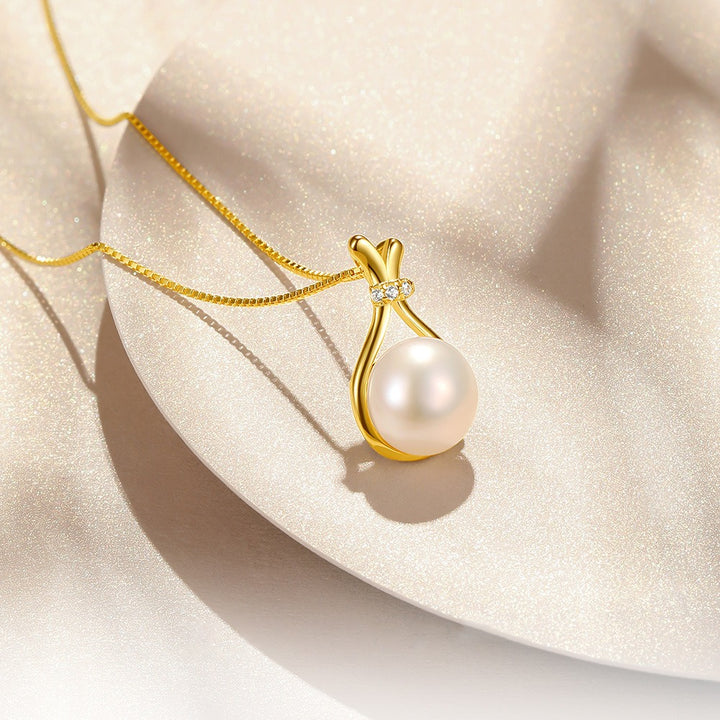 18K Gold Bowknot Pearl/Chalcedony Pendant Necklace - Light Luxury Niche Choker