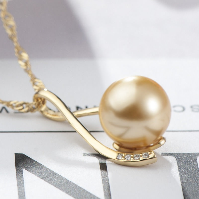 S925 Silver Two-Tone Pearl Pendant Necklace - Light Luxury Minimalist Diamond Accent Choker
