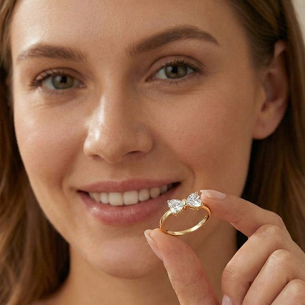 18K Gold / 18K White Gold Double Stone Bow Ring Minimal & Elegant Fine Jewelry Design