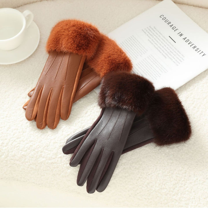 Luxury Faux Mink Collar Suede Touchscreen Gloves | Women's Windproof Thermal Fashion Gloves for Autumn & Winter