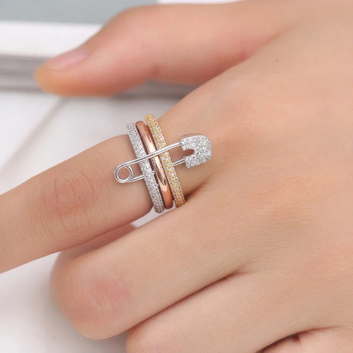 Convertible 3-Piece Stackable Ring Set with Detachable Safety Pin