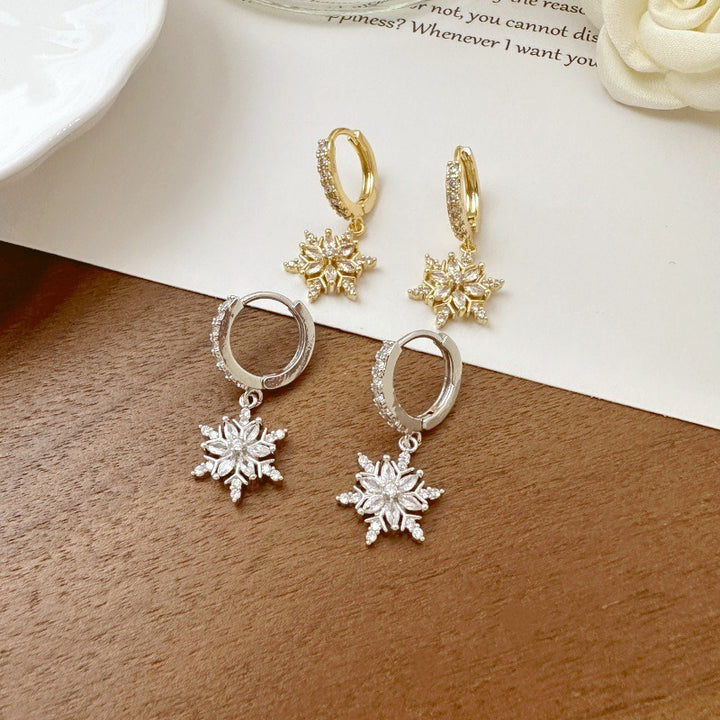 Snowflake Charm Hoop Earrings | Sparkling Pavé Design · Winter-Inspired Jewelry