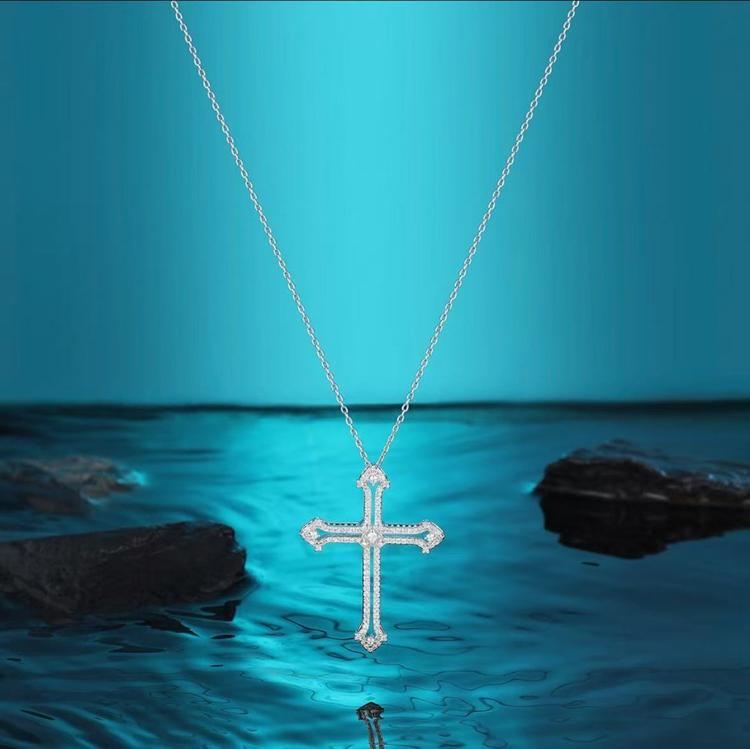 Light luxury full diamond cross pendant necklace