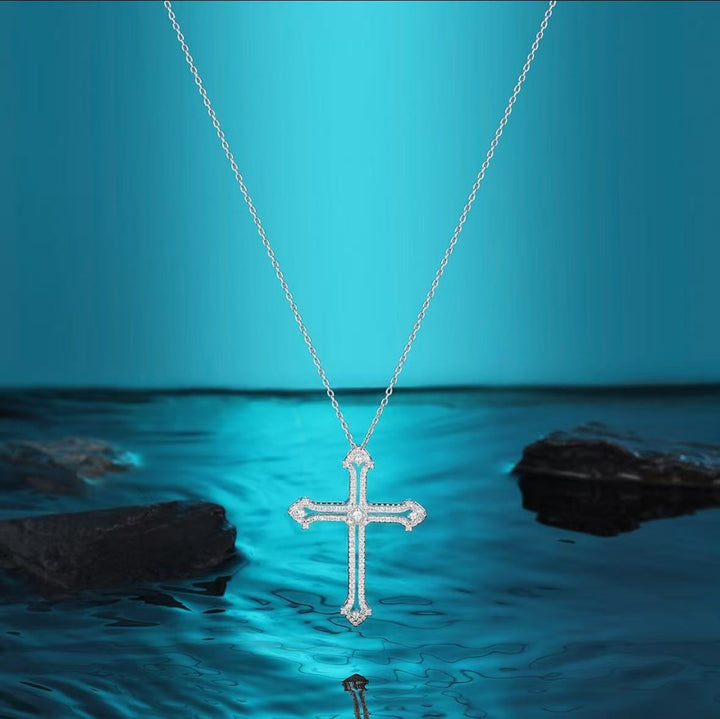 Light luxury full diamond cross pendant necklace