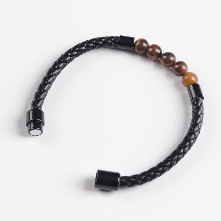 Natural Tiger's Eye Leather Bracelet | A Symbol of Strength, Focus & Protection