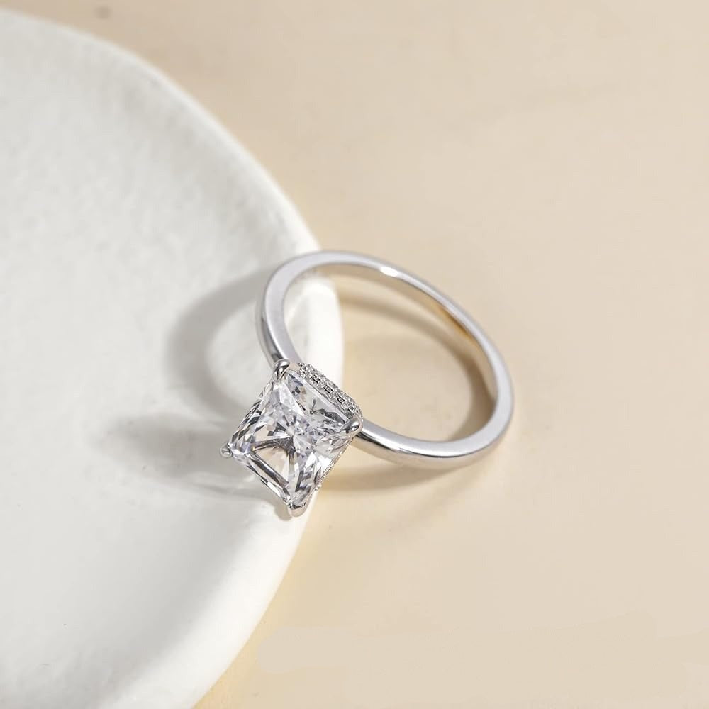Light Luxury Square Center Stone Ring - Gold/Silver Two-Color Women's Engagement Diamond Ring