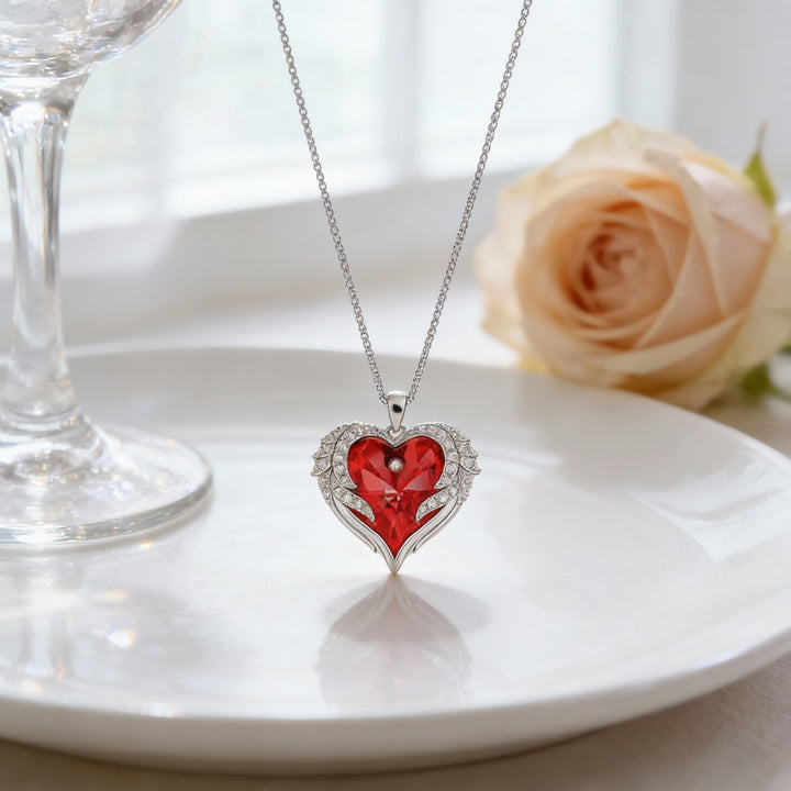 Angel Wing Heart Crystal Necklace | Multicolor Gem | Meaningful Gift for Her