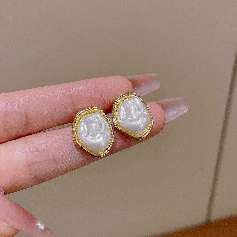 18K Gold Plated Freshwater Pearl Stud Earrings | Organic Shape | Minimal Elegance