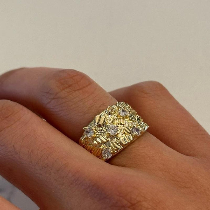 Bold Gold Moissanite Statement Ring | Wide Band | High-Brilliance Luxury Design