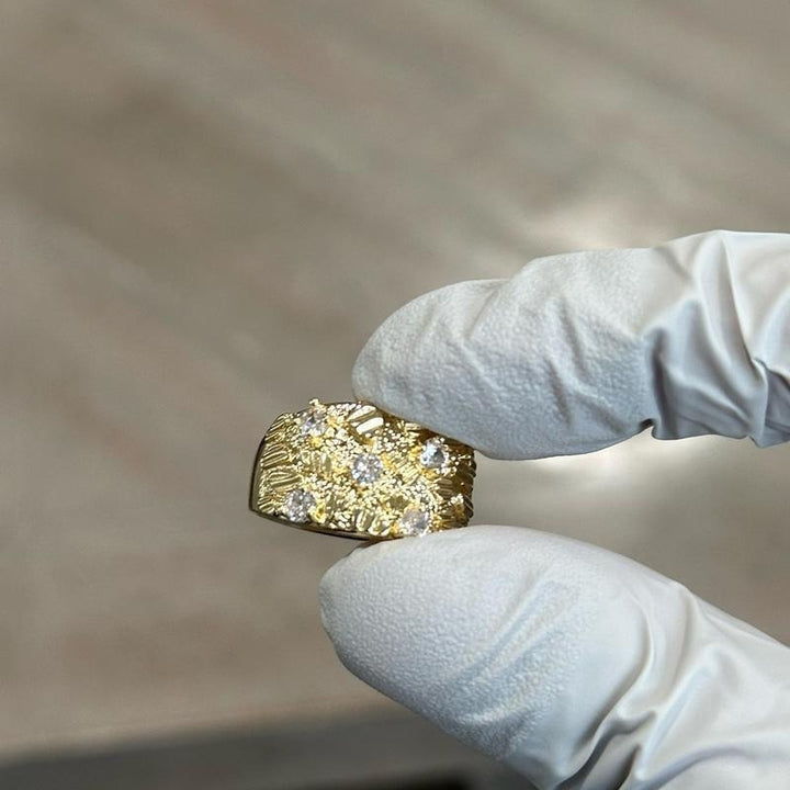 Bold Gold Moissanite Statement Ring | Wide Band | High-Brilliance Luxury Design