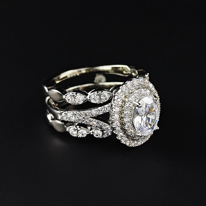 Luxury Halo Moissanite 925 Silver Bridal Ring Set – 2-in-1 Stackable Design