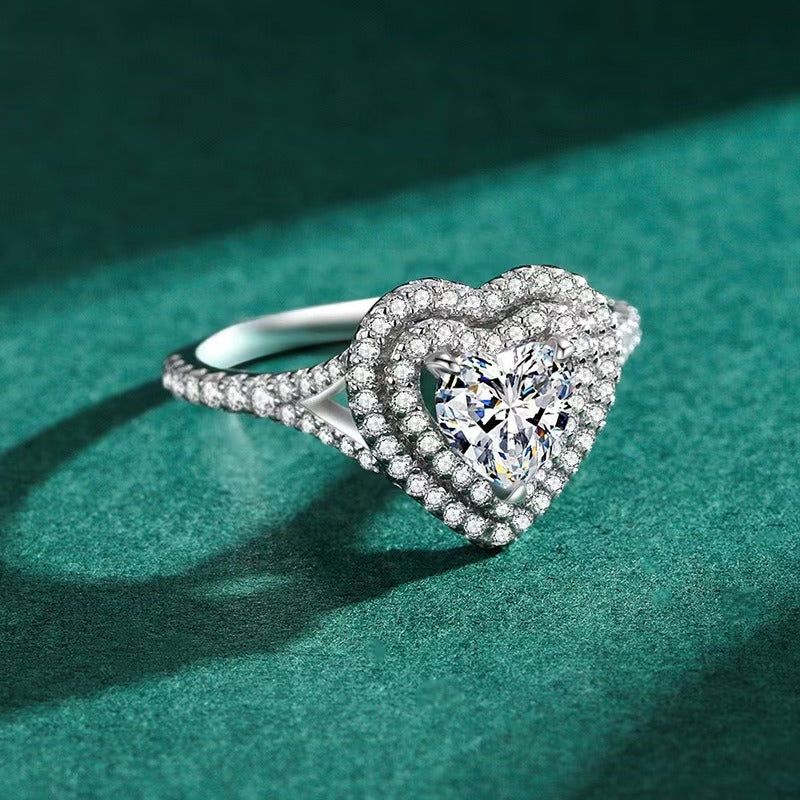 18K White Gold Heart-Cut Halo Open Ring | Eternal Love Collection