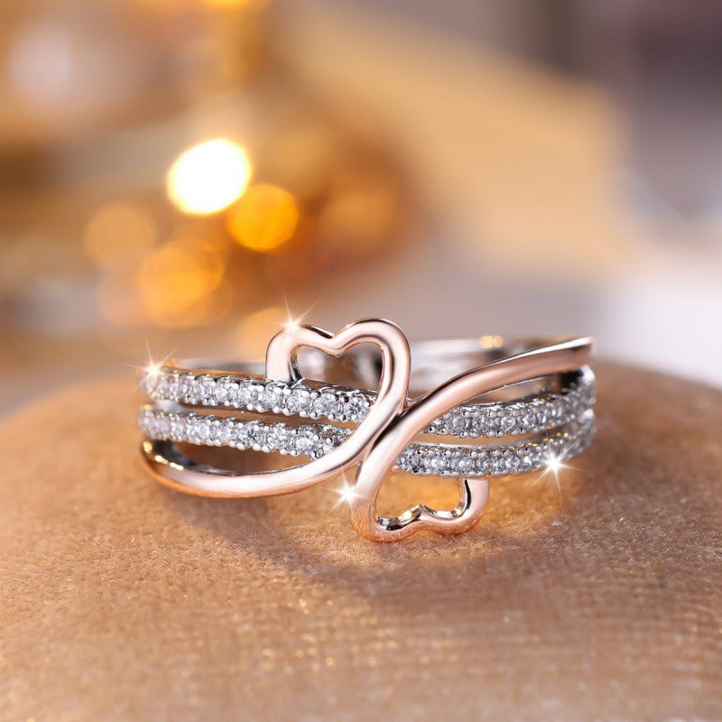 Intertwined Double Hearts 18K White Gold Diamond Ring｜Elegant Embodiment of Eternal Love