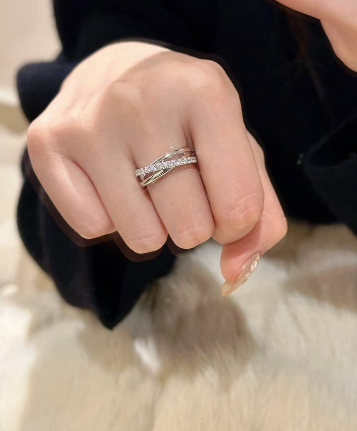 Stackable Double-Band 18K Gold Pavé Diamond Open Ring