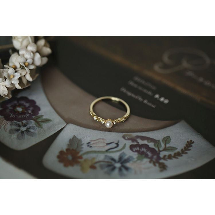 Pearl Grace Band 18K Gold Pearl Open Ring｜Vintage Gentle Finger Companion