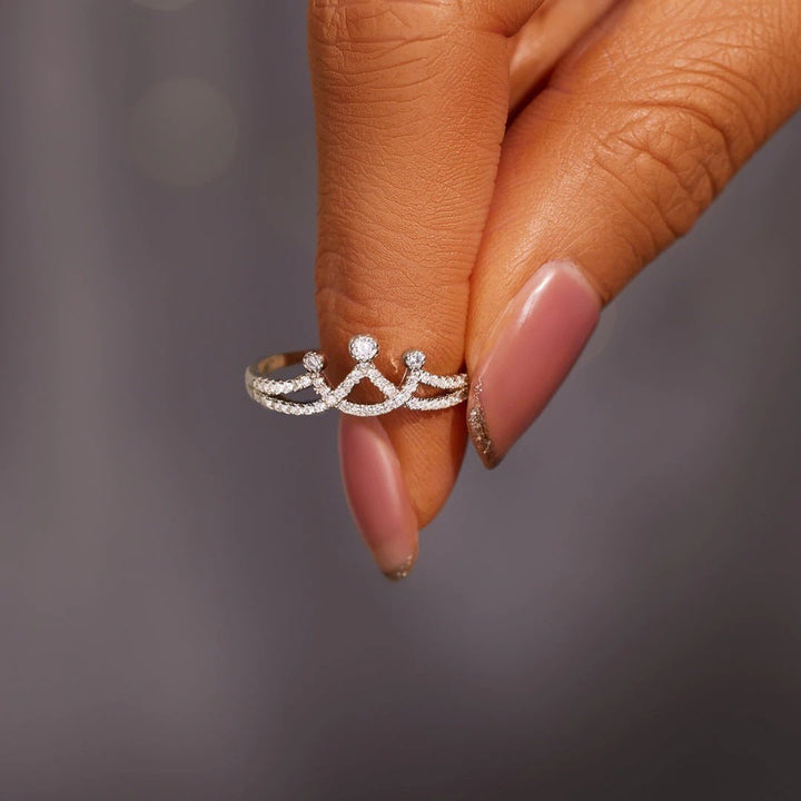 Crown Starburst Sterling Silver Diamond Open Ring（Free shipping on orders of two or more items）
