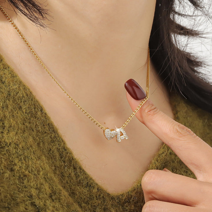 26 Letters Optional Heart Diamond-Encrusted Necklace