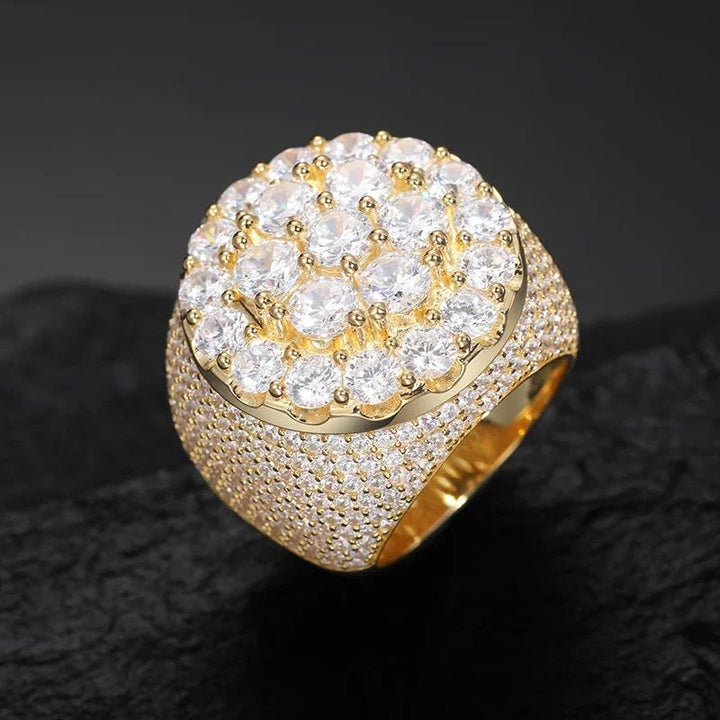 Gold and silver dual color luxurious full diamond three-dimensional ring