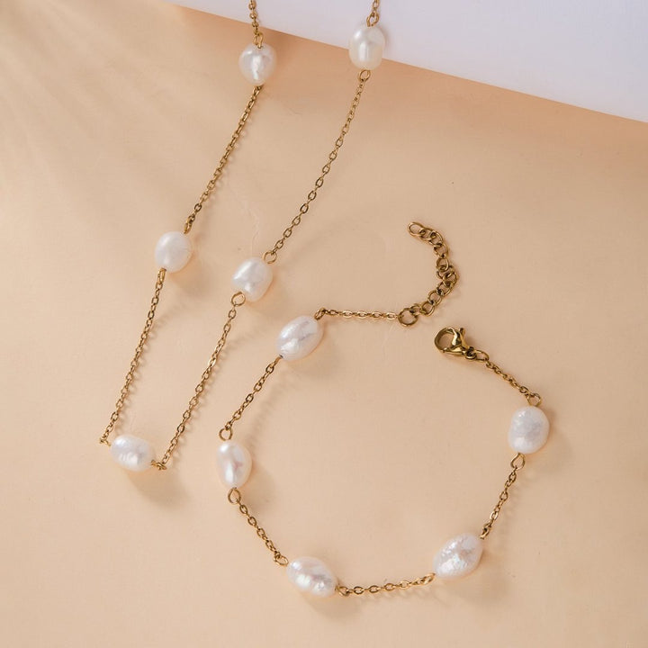 Baroque Pearl Gold 18K Gold Freshwater Pearl Bracelet & Necklace Set