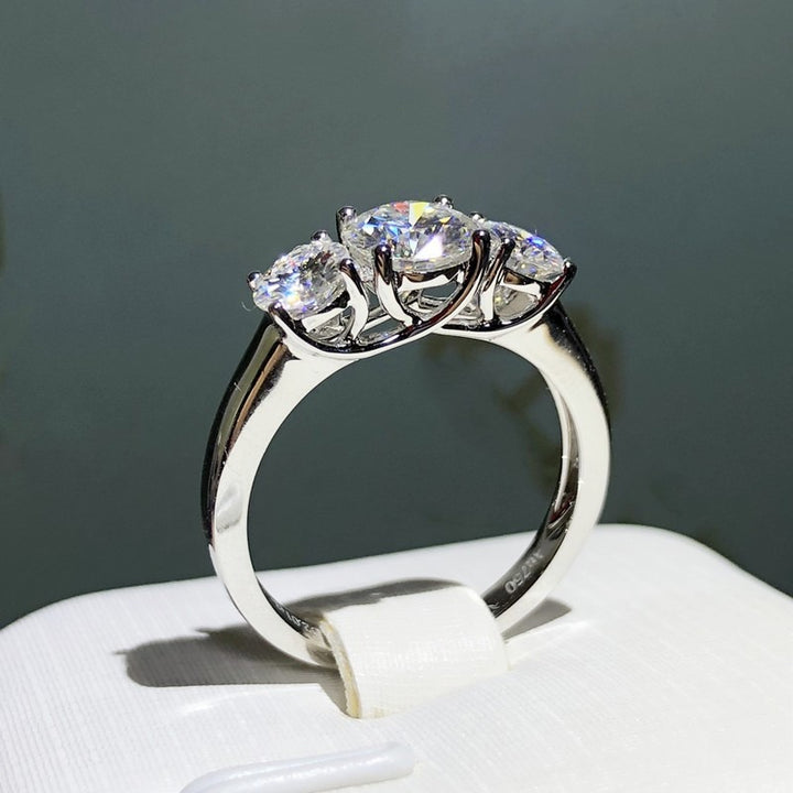 Triple Starburst S925 Sterling Silver Three-Stone Ring