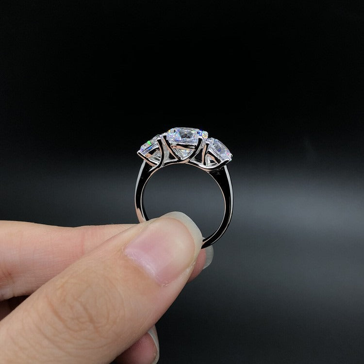 Triple Starburst S925 Sterling Silver Three-Stone Ring