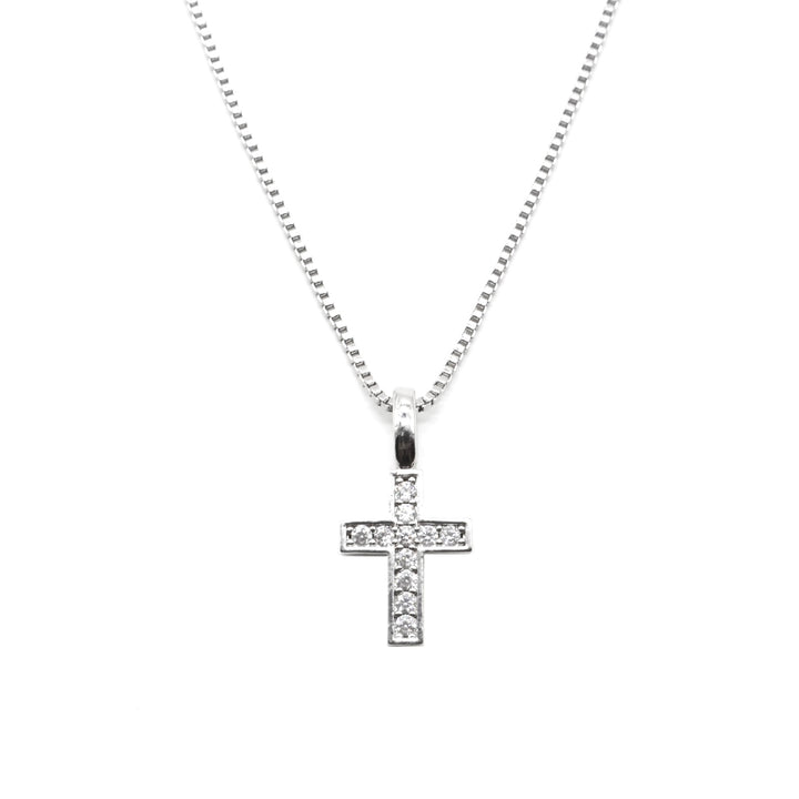 Exquisite diamond studded cross silver necklace