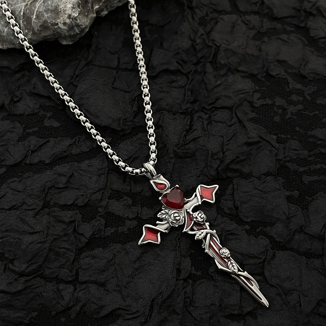 Dark Romantic Cross & Heart Necklace