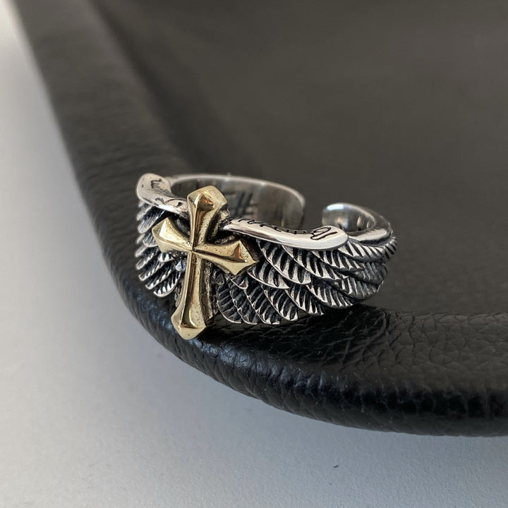Vintage style cross winged open ring